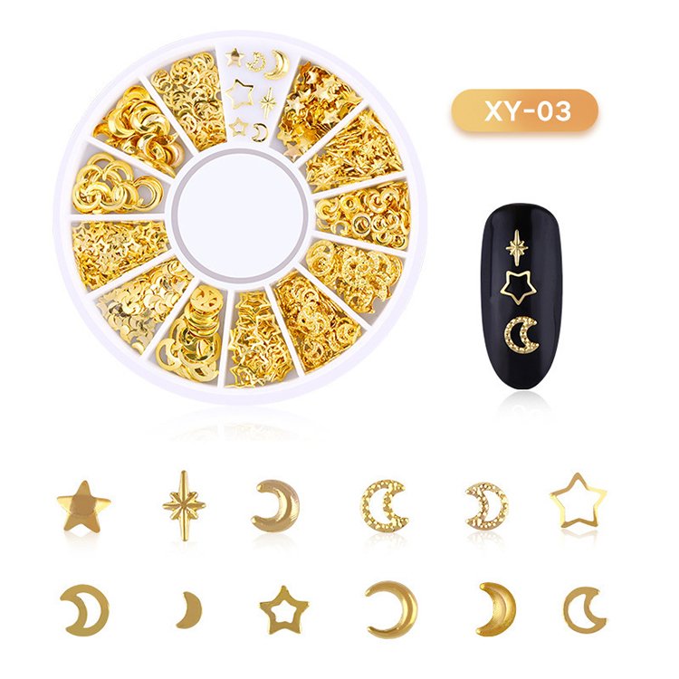 YS Mixed Moon Stars Heart Shell Geometry Nail Art Decals DIY Tips Manicure Jewelry Accessories with Metal Silicone Rivets Tools
