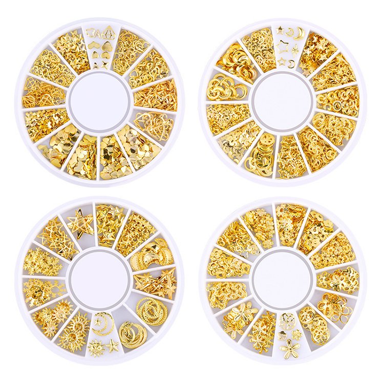 YS Mixed Moon Stars Heart Shell Geometry Nail Art Decals DIY Tips Manicure Jewelry Accessories with Metal Silicone Rivets Tools