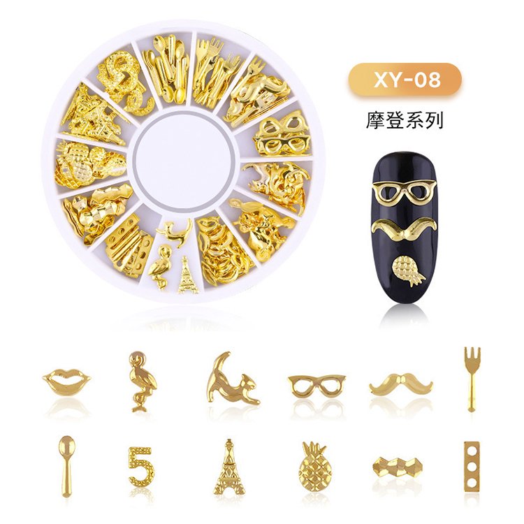 YS Mixed Moon Stars Heart Shell Geometry Nail Art Decals DIY Tips Manicure Jewelry Accessories with Metal Silicone Rivets Tools