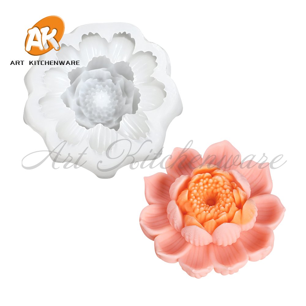 AK Custom Lotus 3d Silicone Candle Mold Molde Soap Plaster Resin Molds DIY Art Flowers 3d Ice Chocolate Mould Cake Decorations