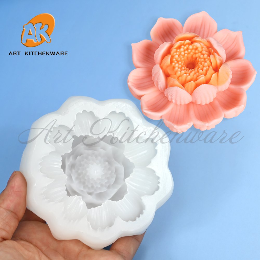 AK Custom Lotus 3d Silicone Candle Mold Molde Soap Plaster Resin Molds DIY Art Flowers 3d Ice Chocolate Mould Cake Decorations