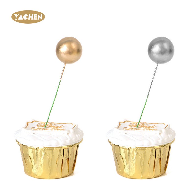 Yachen cake decoration supplies 10pcs/bag 2 3 4 cm golden silver foam ball cake topper cupcake cake insert topper