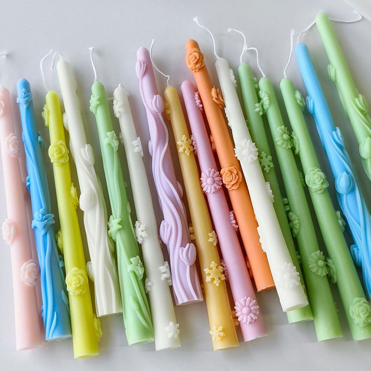 YS Long Spiral Flower Cylindrical Silicone Candle Molds Home Decorations Casting Mould DIY Long Rod Aromatherapy Candle Making
