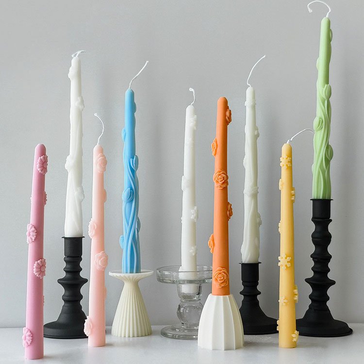 YS Long Spiral Flower Cylindrical Silicone Candle Molds Home Decorations Casting Mould DIY Long Rod Aromatherapy Candle Making