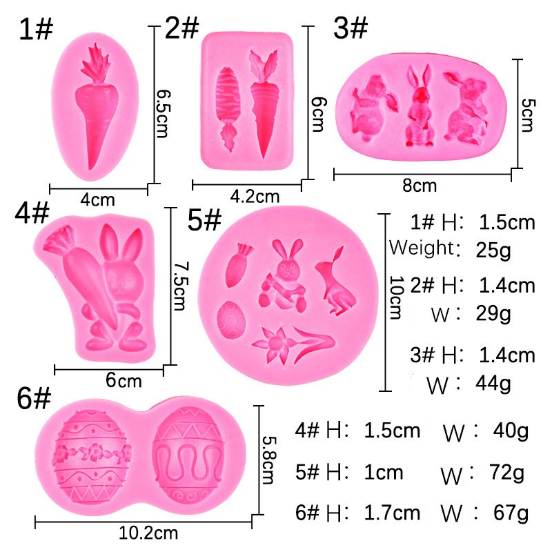 Cartoon Rabbit Carrot Easter Egg Flower Shape Silicone Molds Fondant Small Rabbit DIY Polymer Clay Decoration Pink and Grey Tool