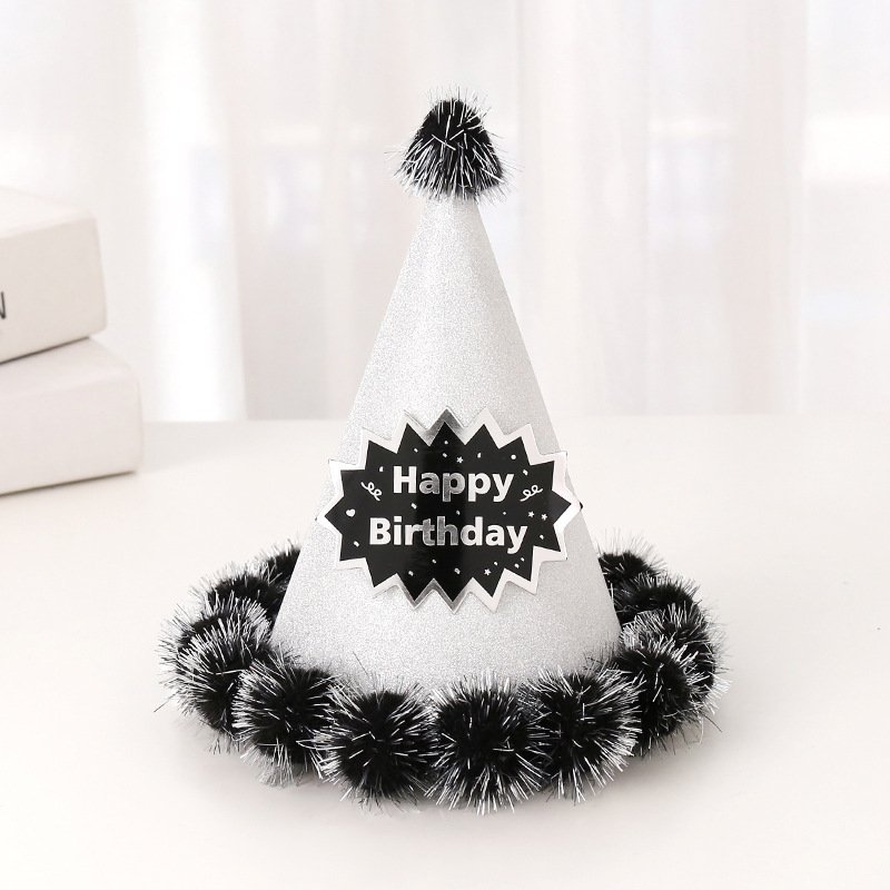 Wholesale Stock Children and Adult's Gold Wire Hairball Hat Party Cake Decoration Birthday Supplies Made of Paper