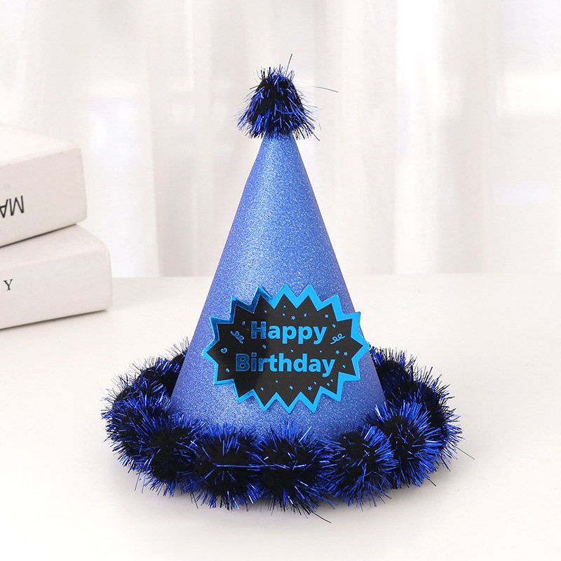Wholesale Stock Children and Adult's Gold Wire Hairball Hat Party Cake Decoration Birthday Supplies Made of Paper