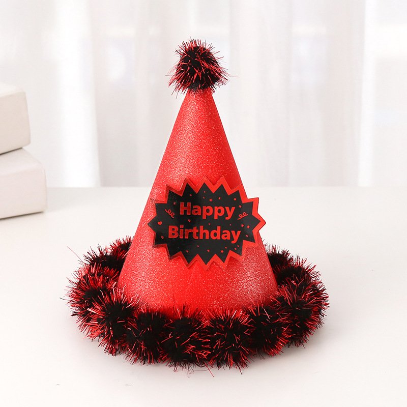 Wholesale Stock Children and Adult's Gold Wire Hairball Hat Party Cake Decoration Birthday Supplies Made of Paper