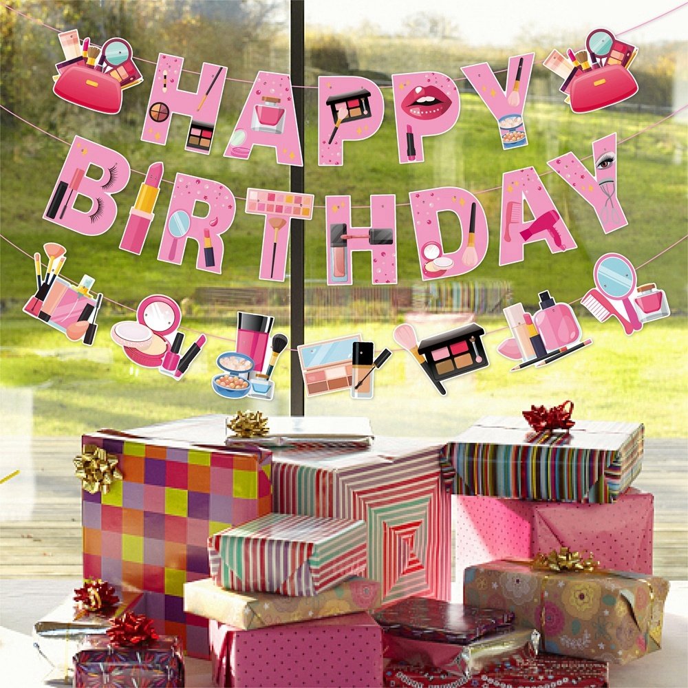 Makeup Spa Birthday Party Decorations Party Banner Cupcake Toppers for Girls Birthday Bridal Shower Cosmetics Party Supplies