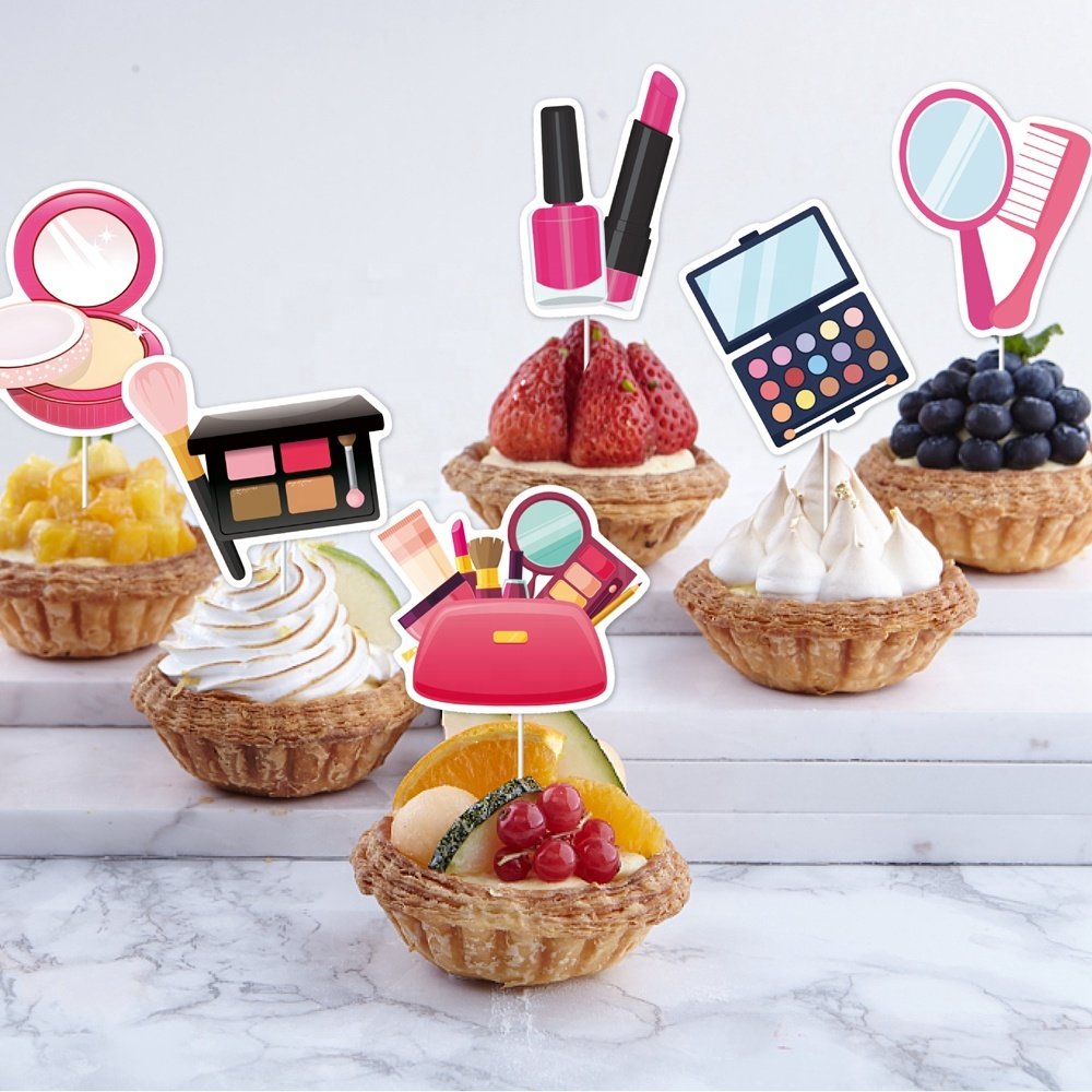Makeup Spa Birthday Party Decorations Party Banner Cupcake Toppers for Girls Birthday Bridal Shower Cosmetics Party Supplies