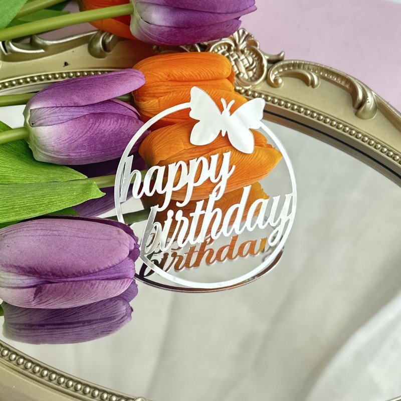 Good Selling Birthday Cake Decorating Supplies Birthday Anniversary Round Butterfly Acrylic Side Cake Decoration Cupcake Toppers