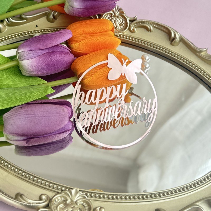 Good Selling Birthday Cake Decorating Supplies Birthday Anniversary Round Butterfly Acrylic Side Cake Decoration Cupcake Toppers