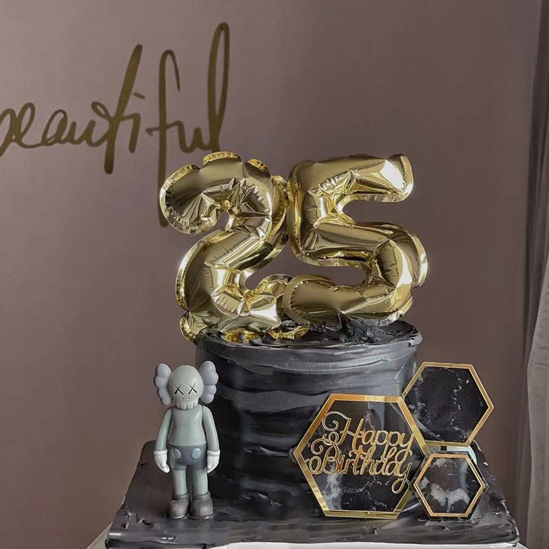 Mini Balloons Cake Toppers Stick Foil Balloons Self-inflating Gold Foil Number Balloon For Birthday Party Decorations Cake Decor