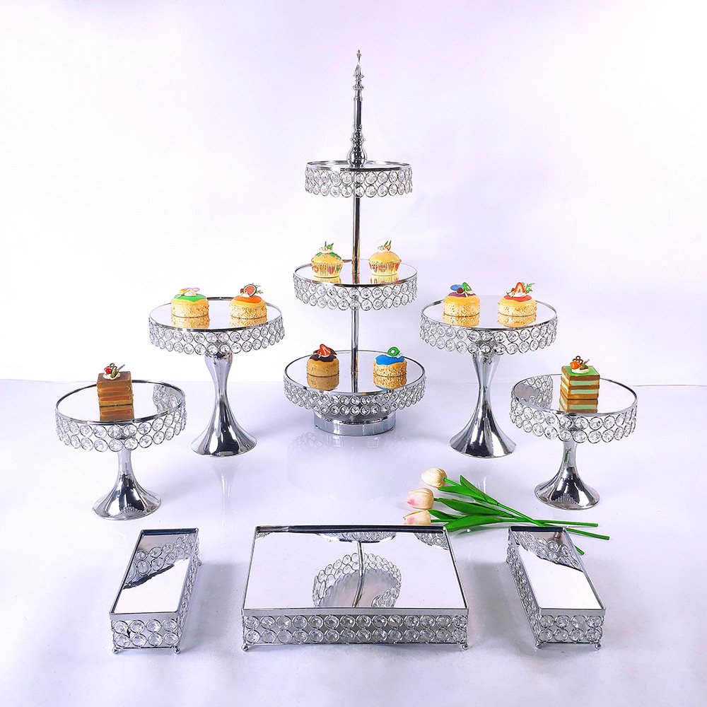 Mirror Cake Stand Set Home Decoration Party Dessert Mirror Tray European Home Kitchen Cake Tools 3 Tiers Metal Gold Silver