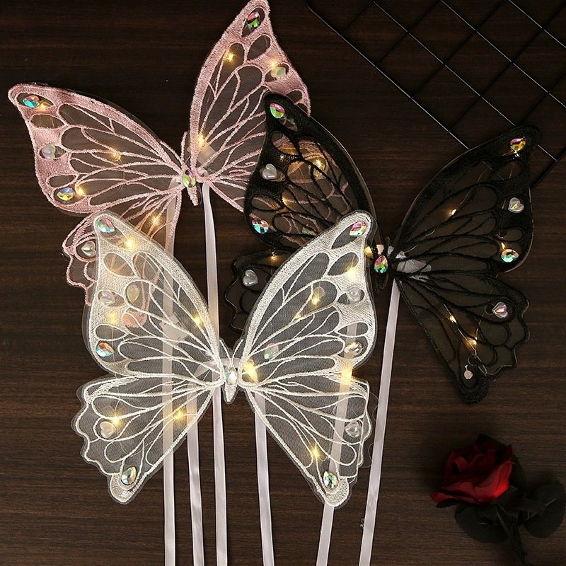 Creative Lace Butterfly Cake Toppers Embroidery Led Light Wedding Birthday Party DIY Florist Bouquet Packaging Supplies