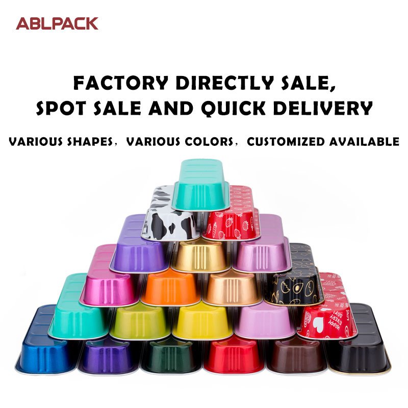 ABL PACK 200ml 6.7oz Disposable Aluminium Food Packaging Aluminium Foil Container Mould Cake Pan with Plastic Lid