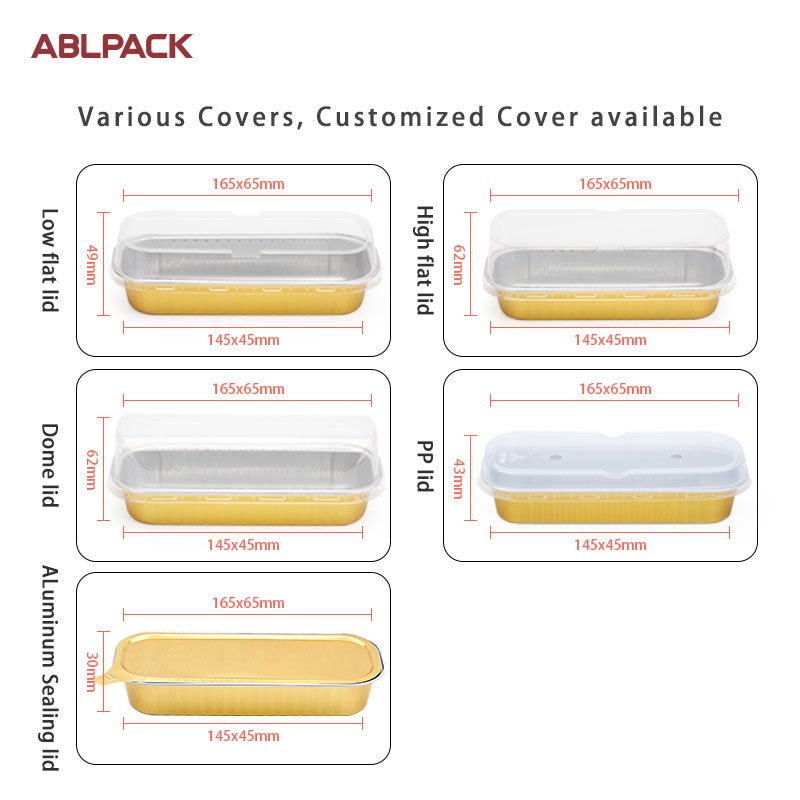 ABL PACK 200ml 6.7oz Disposable Aluminium Food Packaging Aluminium Foil Container Mould Cake Pan with Plastic Lid