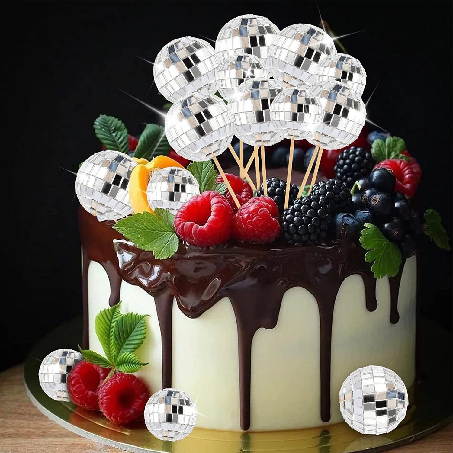 Cake decoration wholesale Disco Ball Cake toppers Decoration Dance Birthday Party Supplies Bling Silver Mirror Balls Cupcake