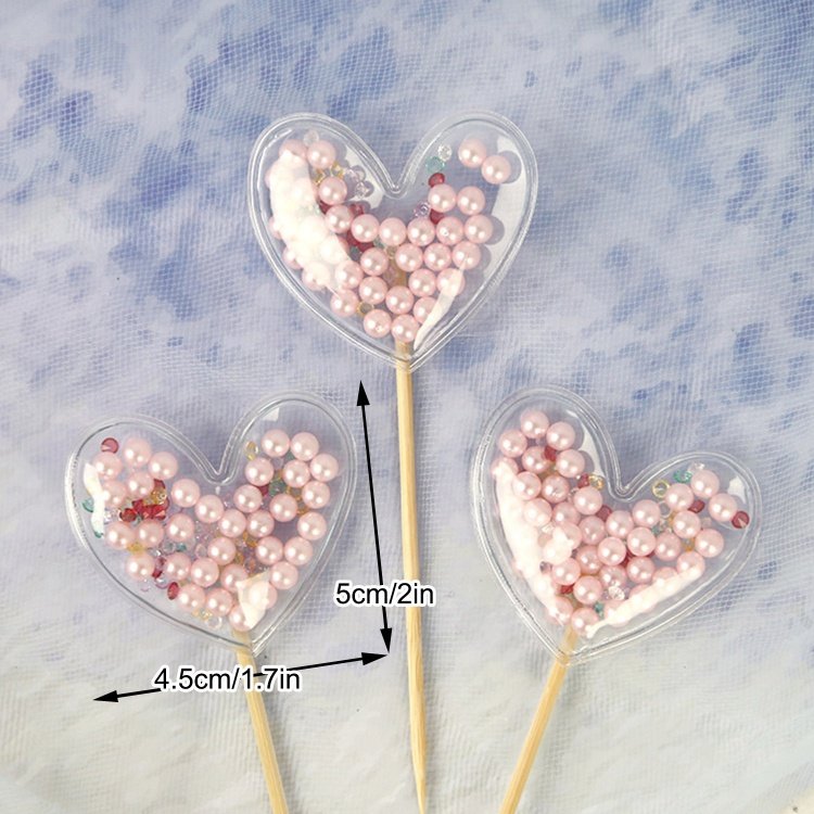 Heart Pink Pearls Cupcake Toppers for Girls Women Princess Party Decorations Supplies