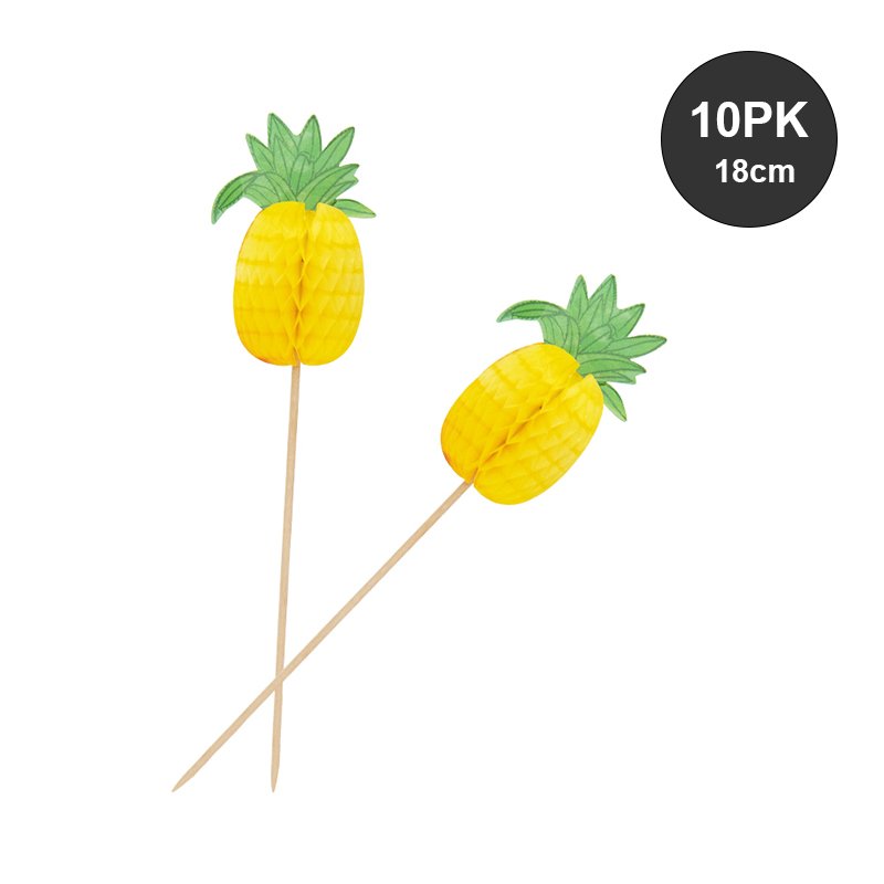 902276 Cupcake Honeycomb Picks 10ct Flamingo Pineapple Summer luau party fruit decorations Birthday Cake Topper Supplies Sale
