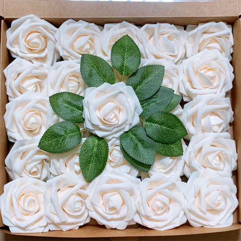 hot selling foam artificial flower PE rose flower for wedding decoration rose flower head cake topper gift box packing