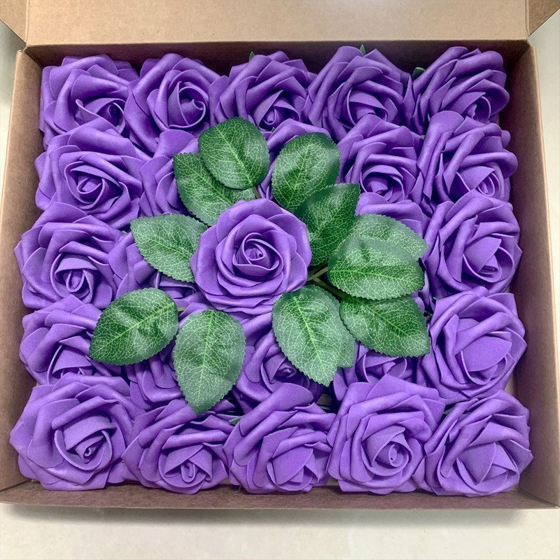 hot selling foam artificial flower PE rose flower for wedding decoration rose flower head cake topper gift box packing