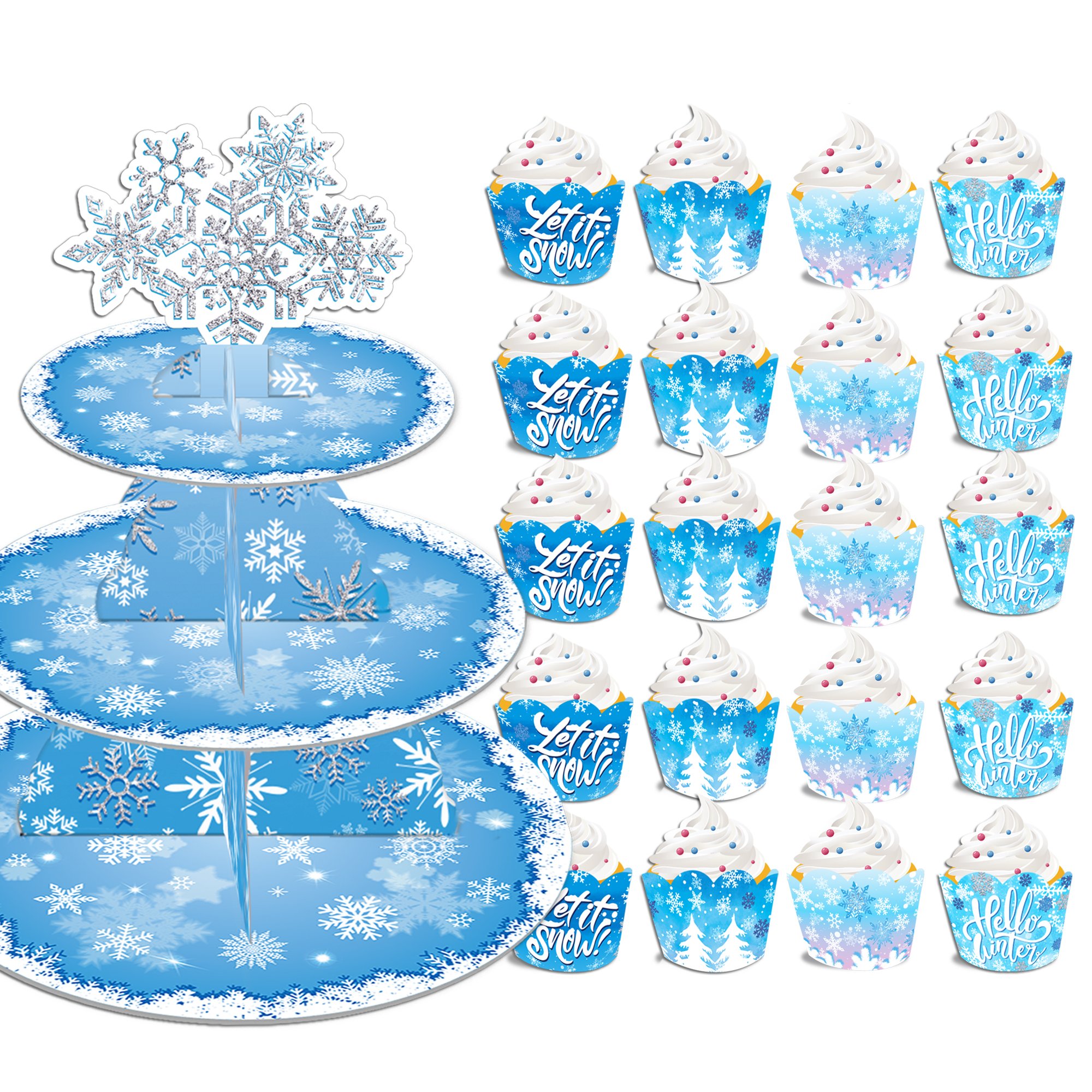 WB079 Christmas Snowflake Cupcake Wrappers Winter Frozen Cake Decoration for Kids Birthday Party Supplies