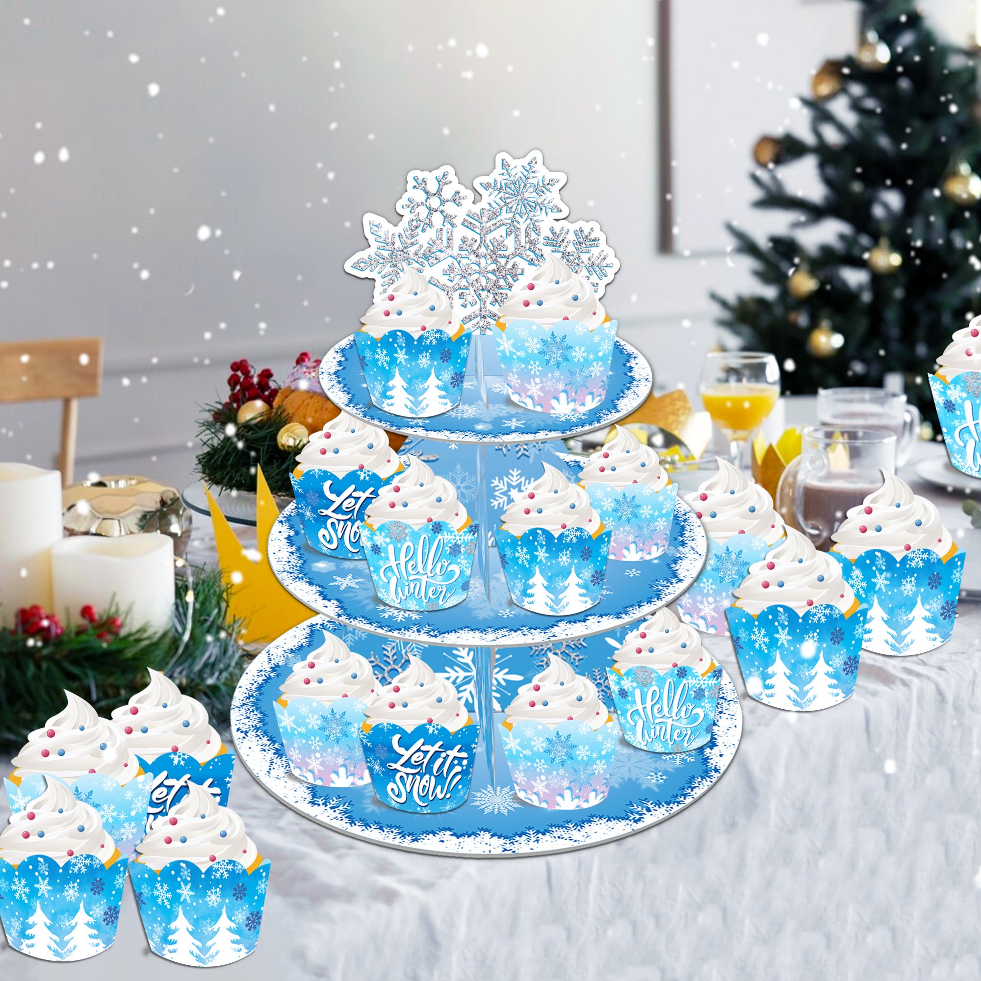 WB079 Christmas Snowflake Cupcake Wrappers Winter Frozen Cake Decoration for Kids Birthday Party Supplies