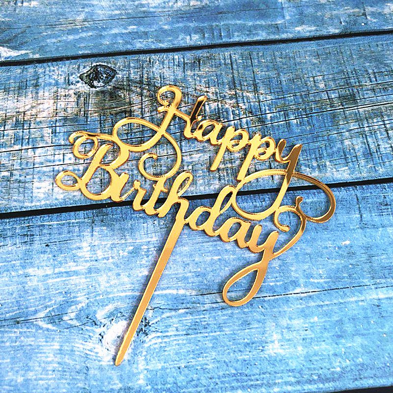 Acrylic Cake Topper Blank Shiny Gold Happy Birthday Cake Toppers Silver Black Blue Letter Pastry Decoration Bakery Adult Kids