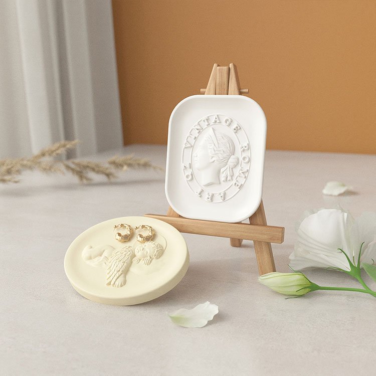 Embossed Angel Tray Plaster Silicone Mold DIY Aromatherapy Candle Diffuser Stone Jewelry Display Tray Drip Glue Mold Craft Decor