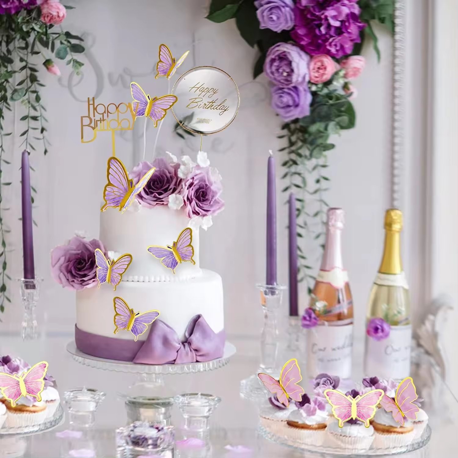 22 pieces Butterfly Happy Birthday Party Cake Topper Set Cake Decoration Baking Supplies