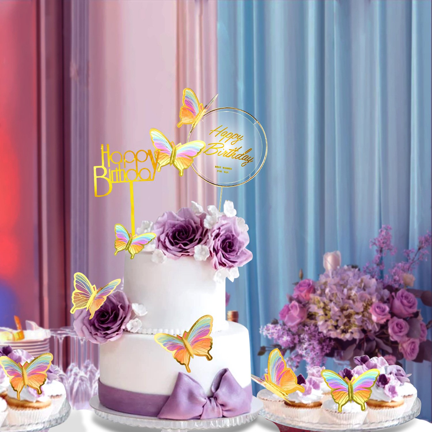 22 pieces Butterfly Happy Birthday Party Cake Topper Set Cake Decoration Baking Supplies