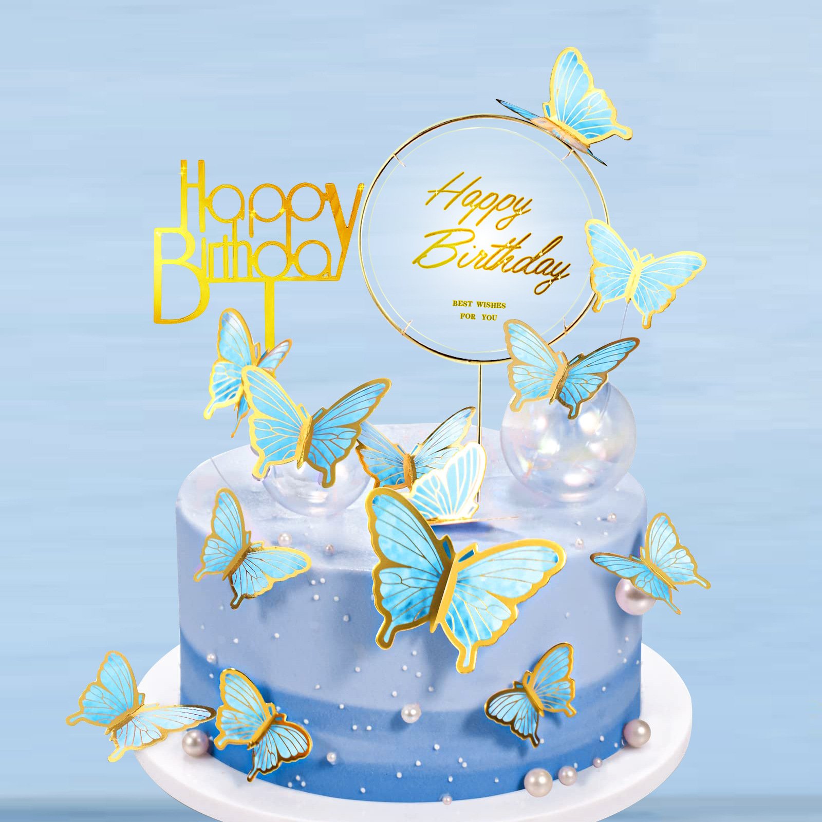 22 pieces Butterfly Happy Birthday Party Cake Topper Set Cake Decoration Baking Supplies
