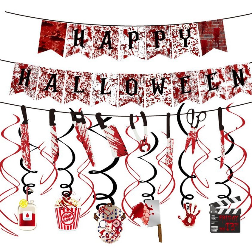 KLS Happy Halloween Pumpkin Spider Bat Ghost Honeycomb Pumpkin Paper Stretch Bat Pull Flag Spider Banner Party Decoration