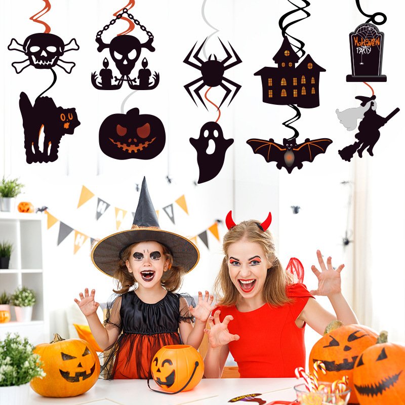 KLS Happy Halloween Pumpkin Spider Bat Ghost Honeycomb Pumpkin Paper Stretch Bat Pull Flag Spider Banner Party Decoration