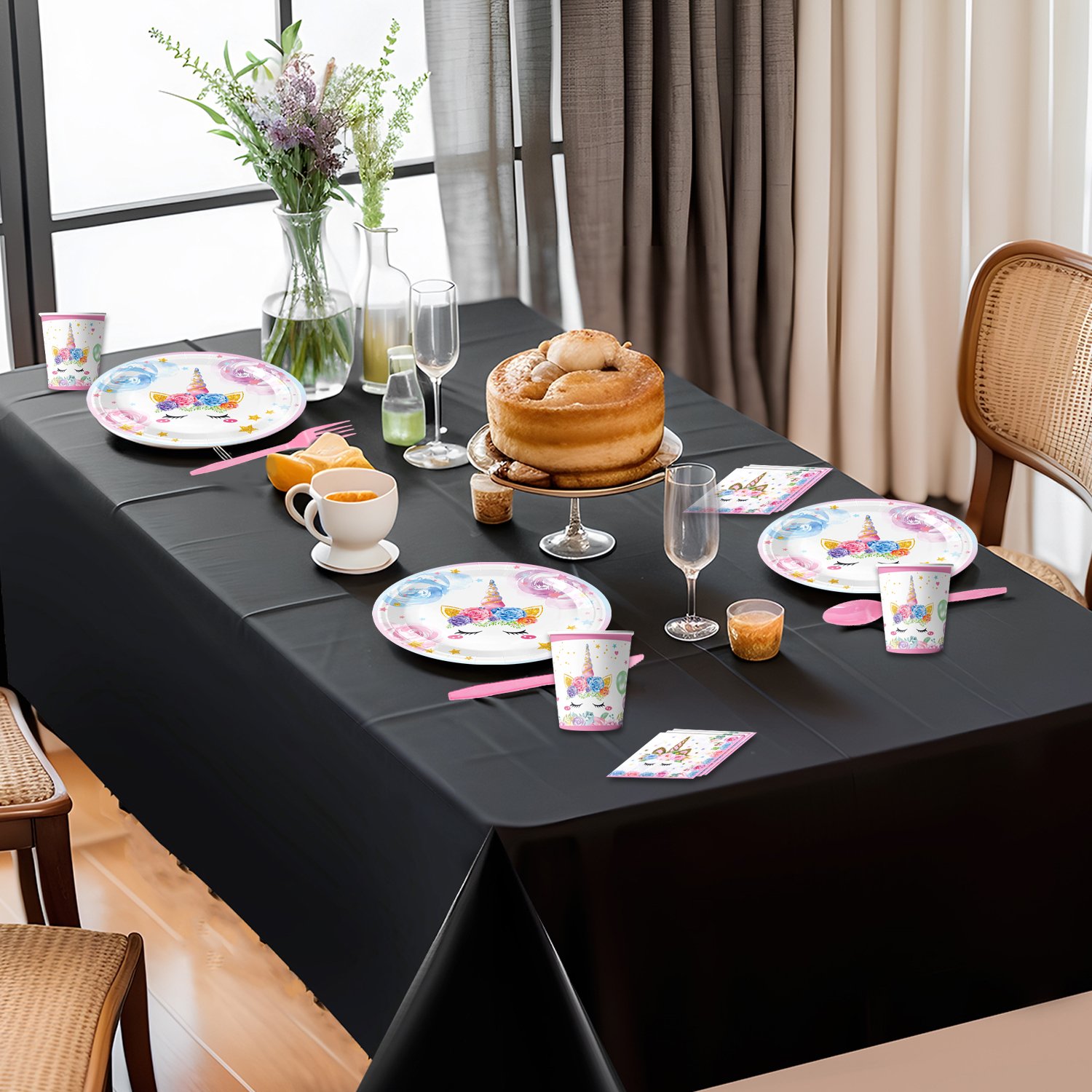 Pink Animal Party Tableware Supplies Pink Animal Disposable Paper Plate Paper Cup Party Decoration Set