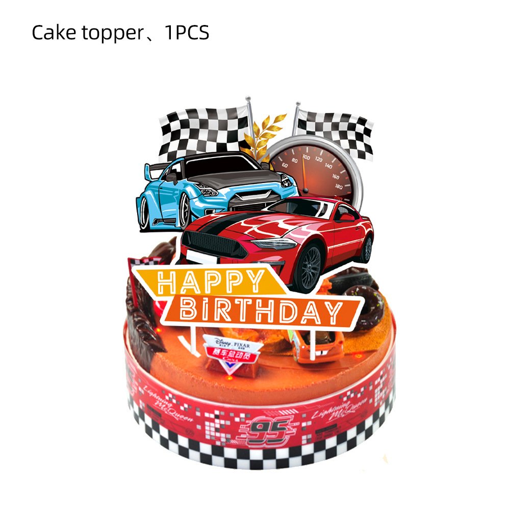 Racing Car Balloons Hot Car Birthday Disposable Cake Cupcake Topper Set Boys Happy Birthday Party Photobooth Backdrop Supplies
