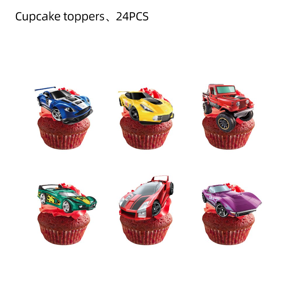 Racing Car Balloons Hot Car Birthday Disposable Cake Cupcake Topper Set Boys Happy Birthday Party Photobooth Backdrop Supplies