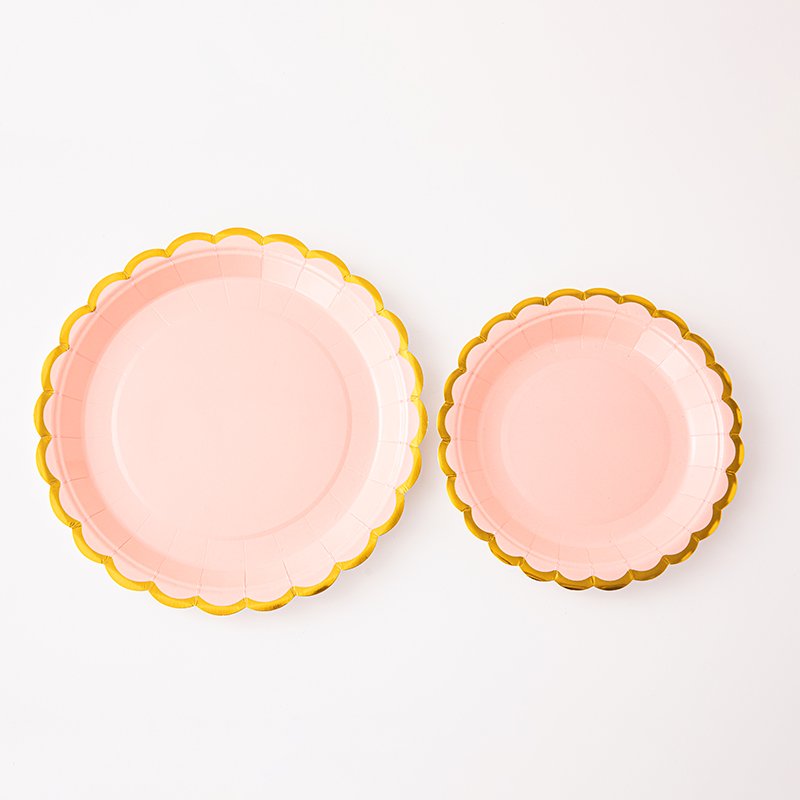 Disposable Cake Plate Birthday Party Paper Dinner Paper Plate Golden Stripe Round Disposable Clean White Gold Foil Paper Plate
