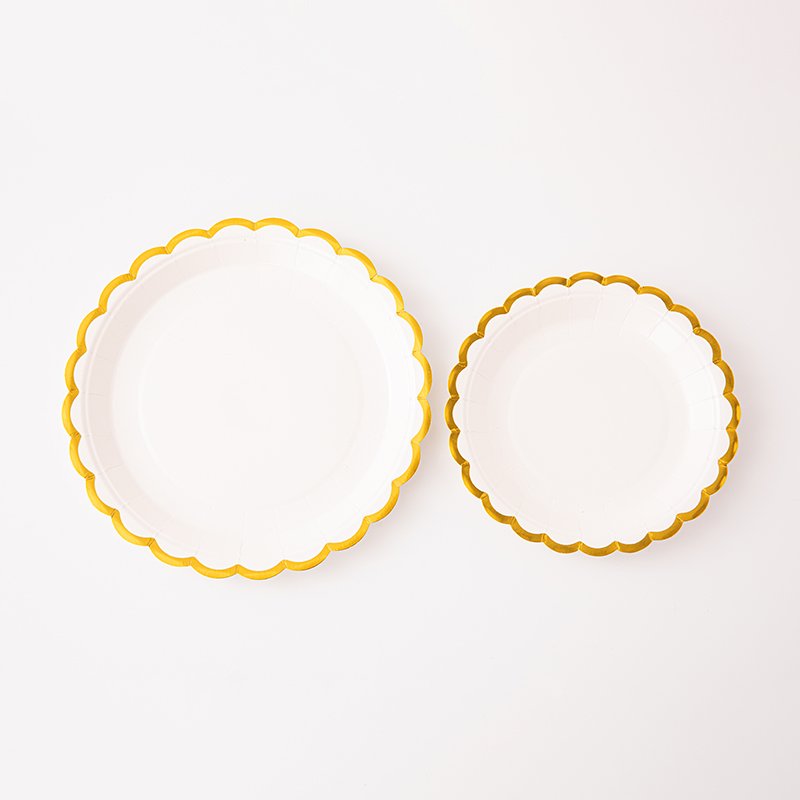 Disposable Cake Plate Birthday Party Paper Dinner Paper Plate Golden Stripe Round Disposable Clean White Gold Foil Paper Plate