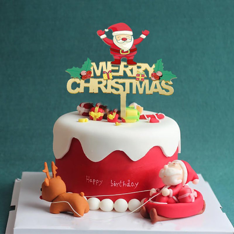 Stocked Wholesale Acrylic Gold Cake Topper Merry Christmas Santa Claus Decor Cake Stand Party Supplies for Christmas