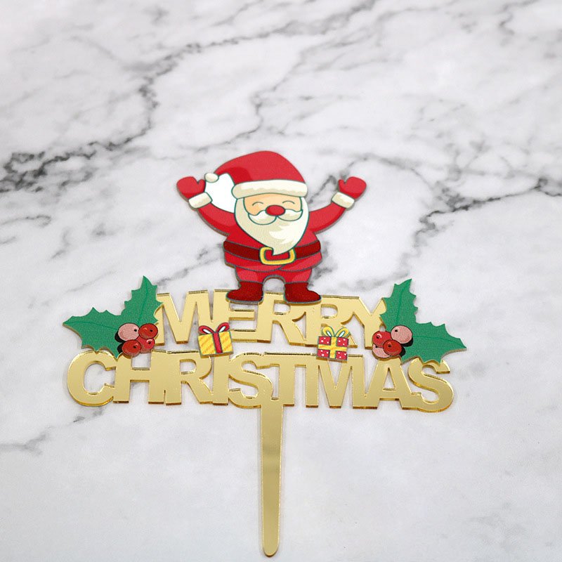 Stocked Wholesale Acrylic Gold Cake Topper Merry Christmas Santa Claus Decor Cake Stand Party Supplies for Christmas