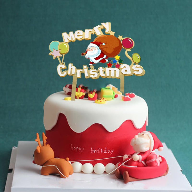 Stocked Wholesale Acrylic Gold Cake Topper Merry Christmas Santa Claus Decor Cake Stand Party Supplies for Christmas