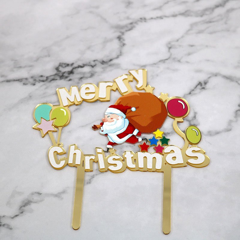 Stocked Wholesale Acrylic Gold Cake Topper Merry Christmas Santa Claus Decor Cake Stand Party Supplies for Christmas