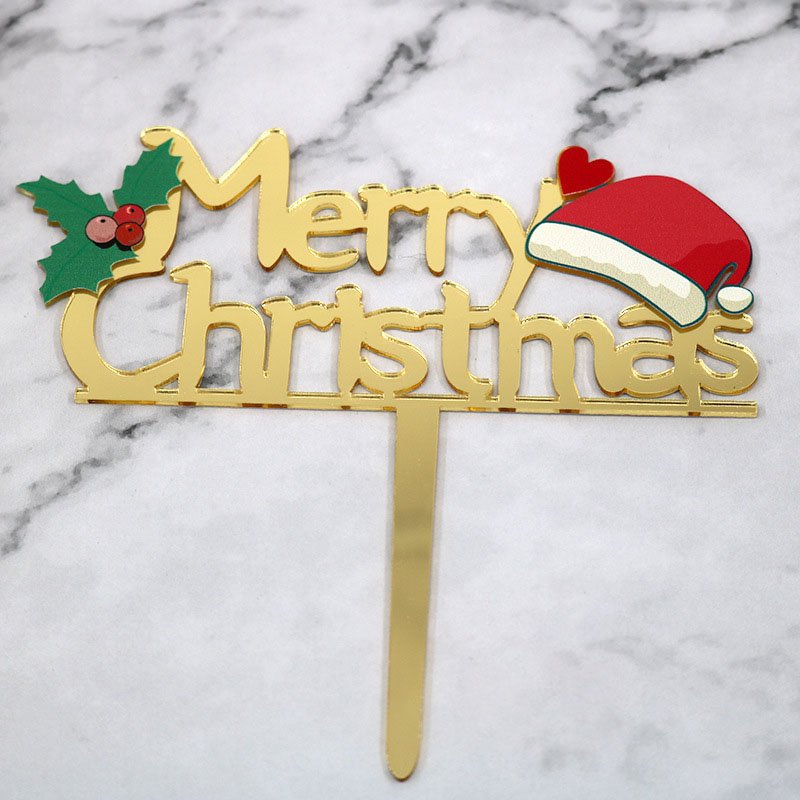 Stocked Wholesale Acrylic Gold Cake Topper Merry Christmas Santa Claus Decor Cake Stand Party Supplies for Christmas