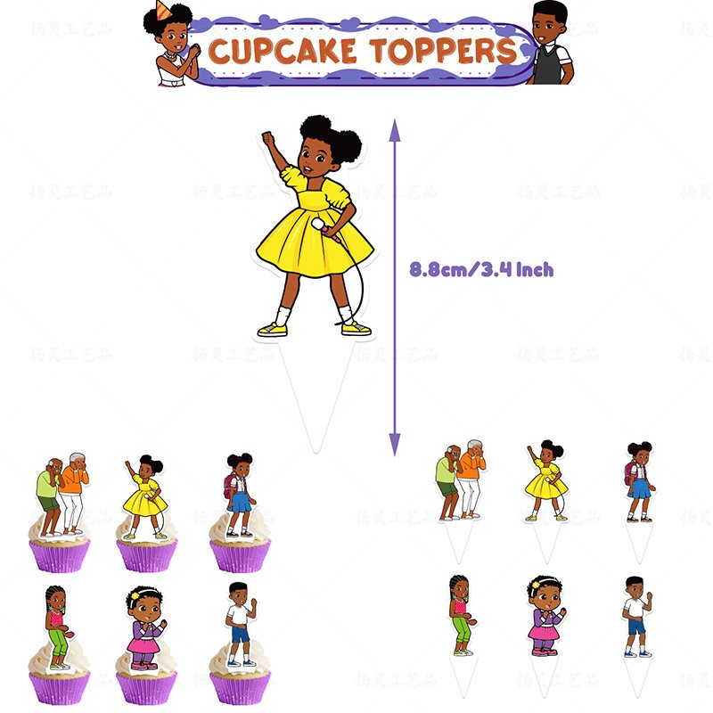 Black Girl Balloons Party Supplies Kids Cartoon Birthday Banner Cake Topper Baby Shower Globo Kid Party Event Decor Corner K0286