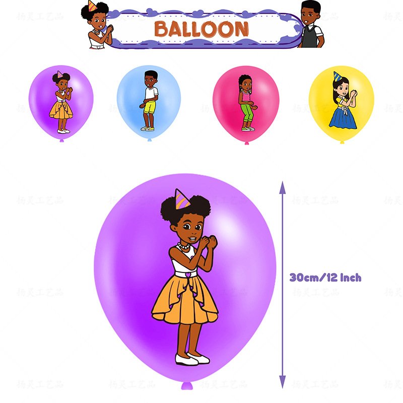Black Girl Balloons Party Supplies Kids Cartoon Birthday Banner Cake Topper Baby Shower Globo Kid Party Event Decor Corner K0286