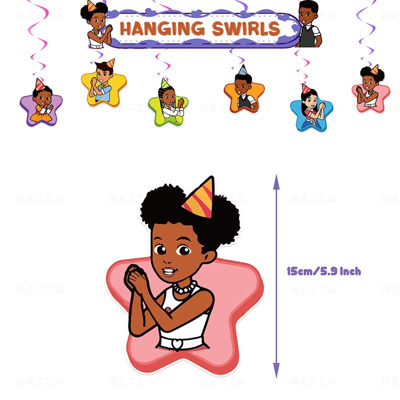 Black Girl Balloons Party Supplies Kids Cartoon Birthday Banner Cake Topper Baby Shower Globo Kid Party Event Decor Corner K0286