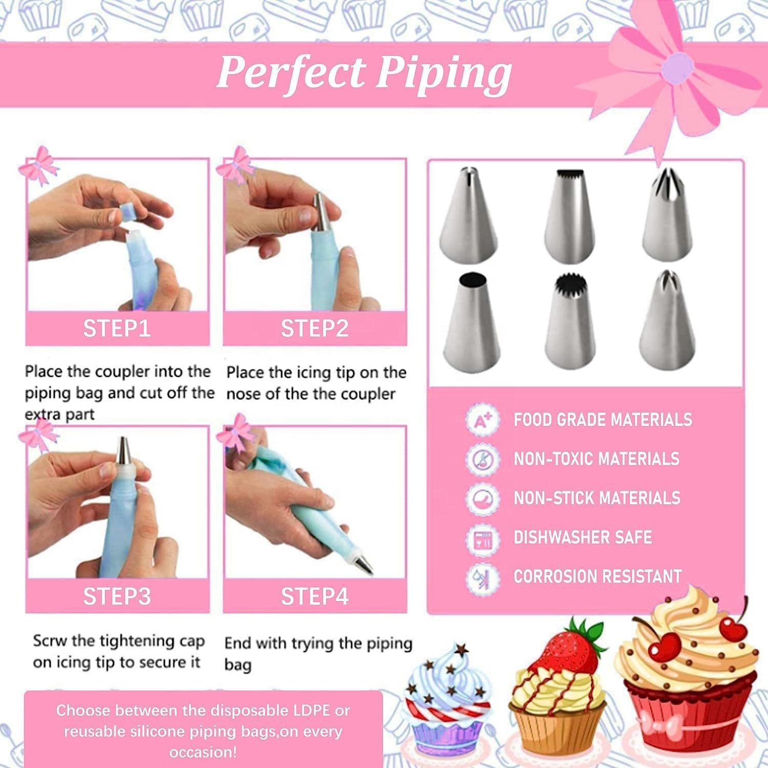 255pcs Pink Cake Turntable Set for Wedding Parties 12\" Cake Rotating Dessert Stand with Baking & Decor Tools