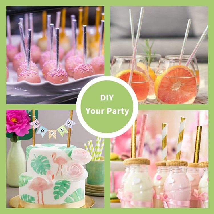 Hstyle 25PCS/Pack Glittering Gold Metallic Paper Straws Disposable Drinking Straw for Birthday Wedding Bridal/Baby Shower HS1827